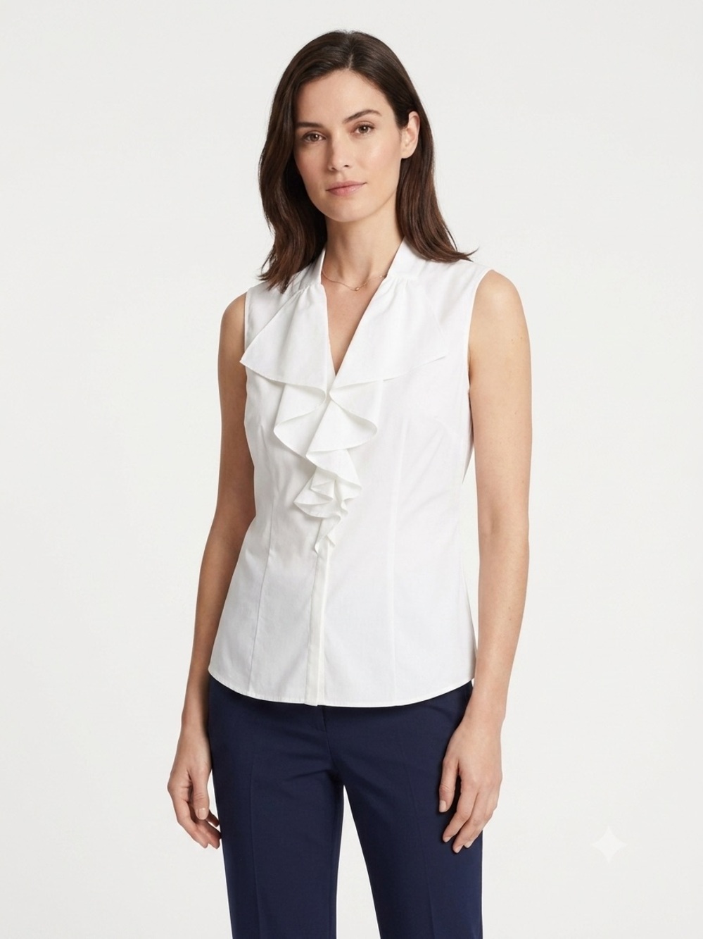 Lafayette 148 New York White Sleeveless Ruffle Collar Blouse Sz 14 NWT
